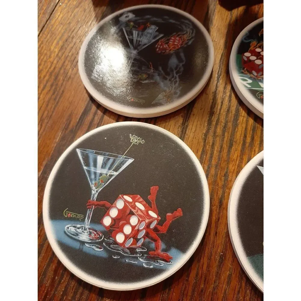 Cypress Home Martini and Loaded Dice Absorbant Beverage Coaster Set 2008